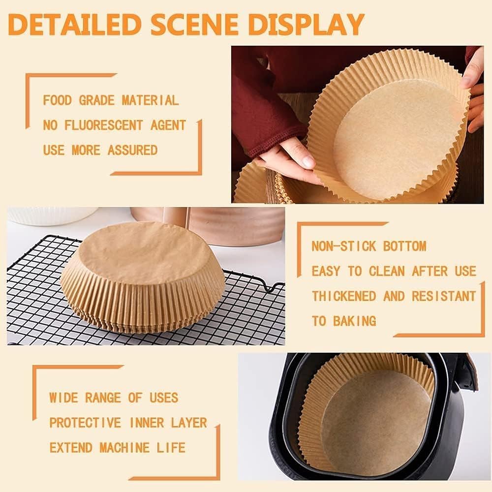 100Pcs Air Fryer Paper Liners Round Disposable Baking Paper Sheets with Fluted Edges for Air Fryer Basket Cooking Baking Frying Use image 4