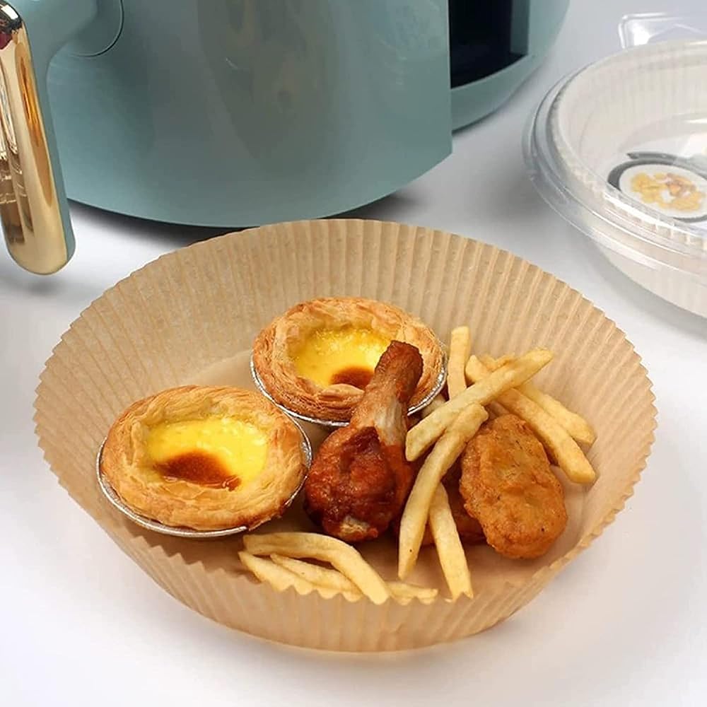 100Pcs Air Fryer Paper Liners Round Disposable Baking Paper Sheets with Fluted Edges for Air Fryer Basket Cooking Baking Frying Use image 7