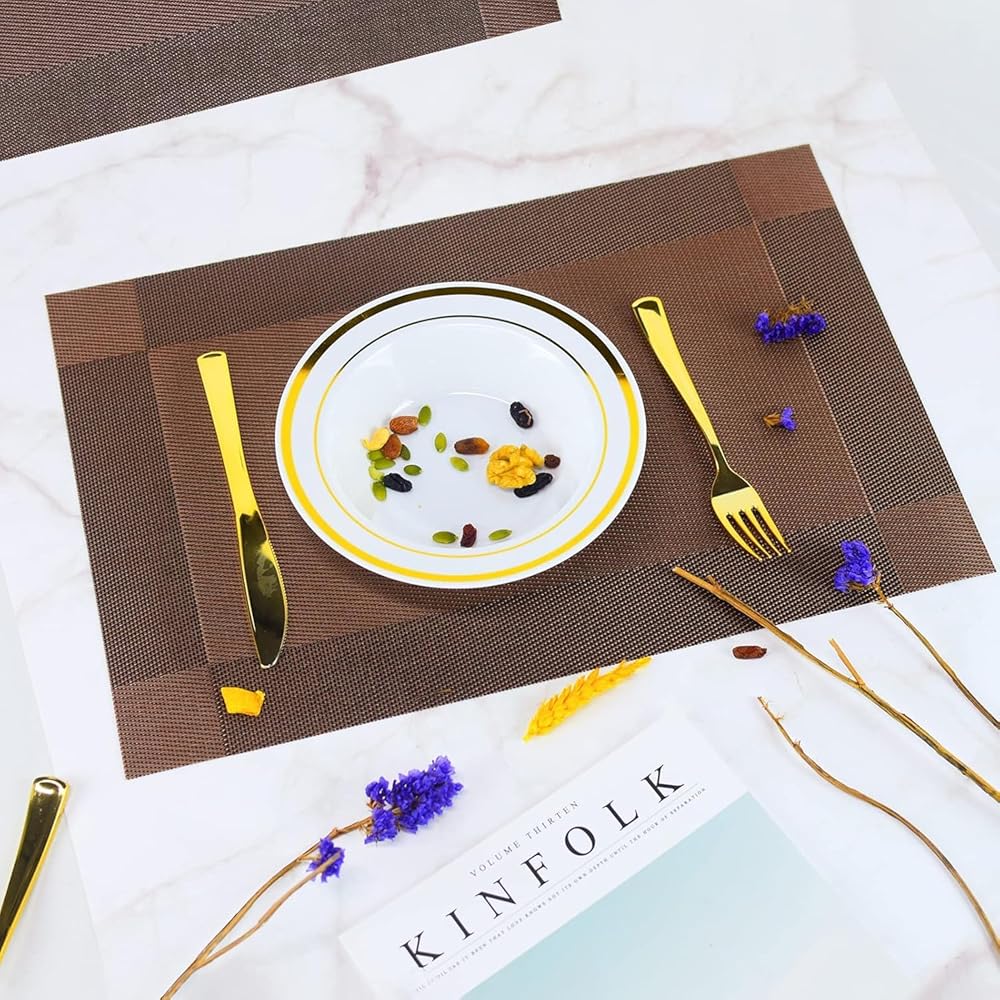 PVC Dining Table Placemats Set | Heat Resistant Non Slip Table Mats for Dining Table | Washable Kitchen Table Mat for Plates and Cutlery(Brown, Pack of 6) image 2