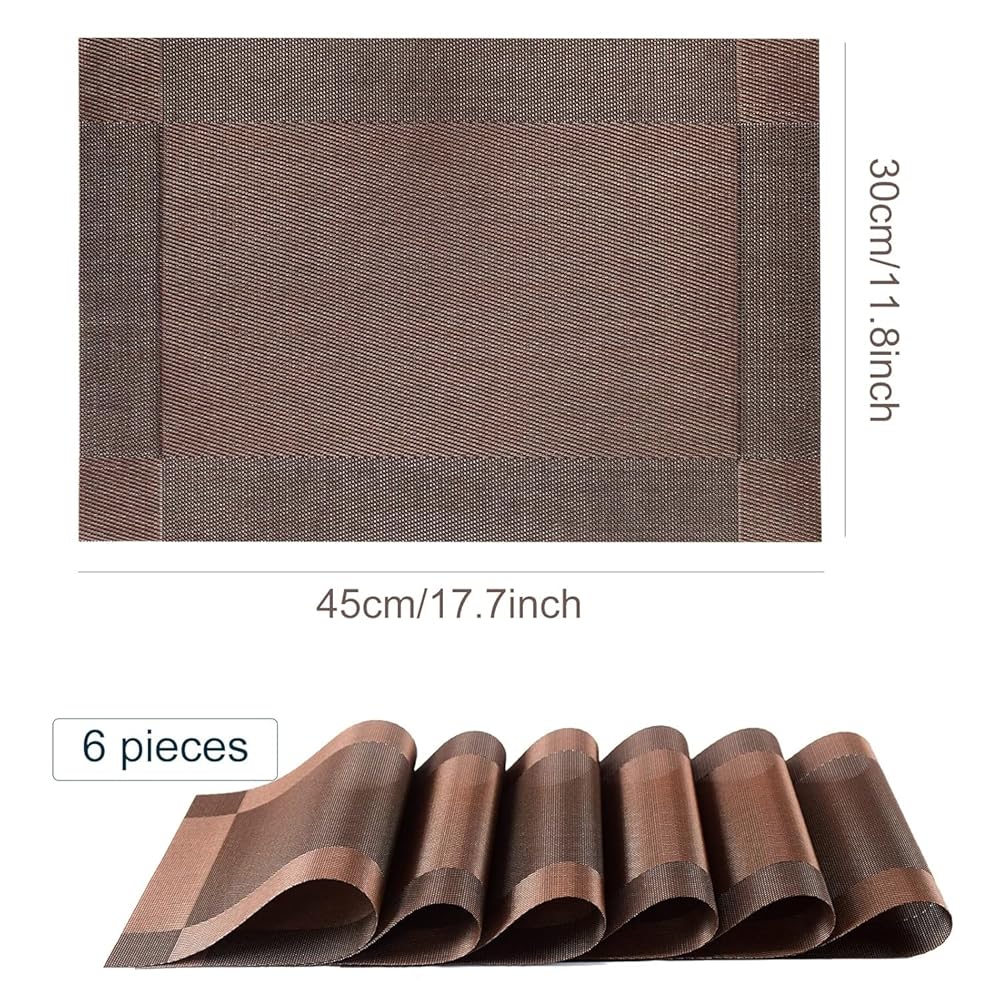 PVC Dining Table Placemats Set | Heat Resistant Non Slip Table Mats for Dining Table | Washable Kitchen Table Mat for Plates and Cutlery(Brown, Pack of 6) image 3