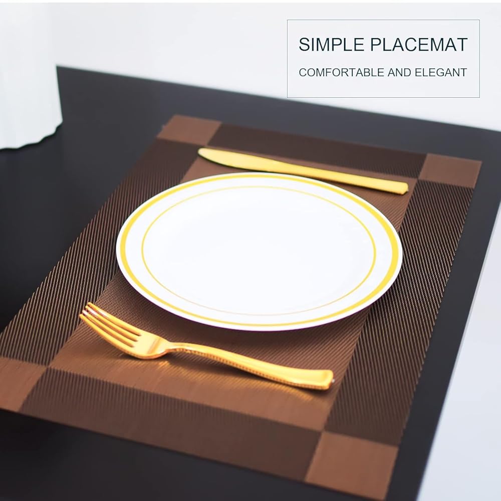 PVC Dining Table Placemats Set | Heat Resistant Non Slip Table Mats for Dining Table | Washable Kitchen Table Mat for Plates and Cutlery(Brown, Pack of 6) image 5