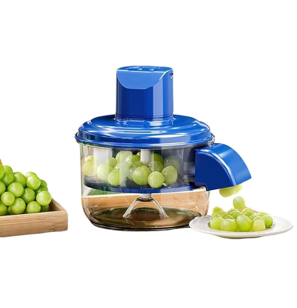 Fruit Peeling Machine with Motor Base and Lid, Multi-Blade Clamshell Design, Transparent Bowl with Chute, Suitable for Small Fruits and Tomatoes, Blue