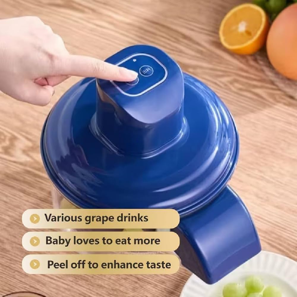 Fruit Peeling Machine with Motor Base and Lid, Multi-Blade Clamshell Design, Transparent Bowl with Chute, Suitable for Small Fruits and Tomatoes, Blue image 5