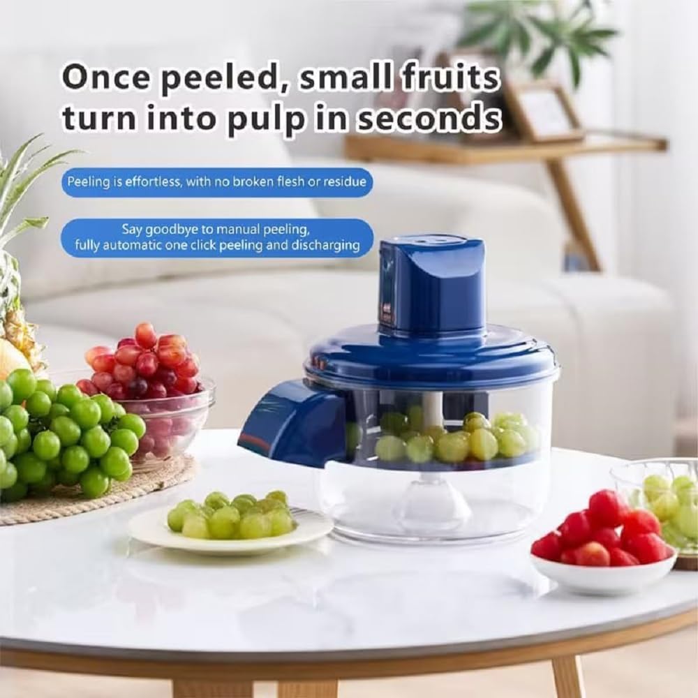 Fruit Peeling Machine with Motor Base and Lid, Multi-Blade Clamshell Design, Transparent Bowl with Chute, Suitable for Small Fruits and Tomatoes, Blue image 7