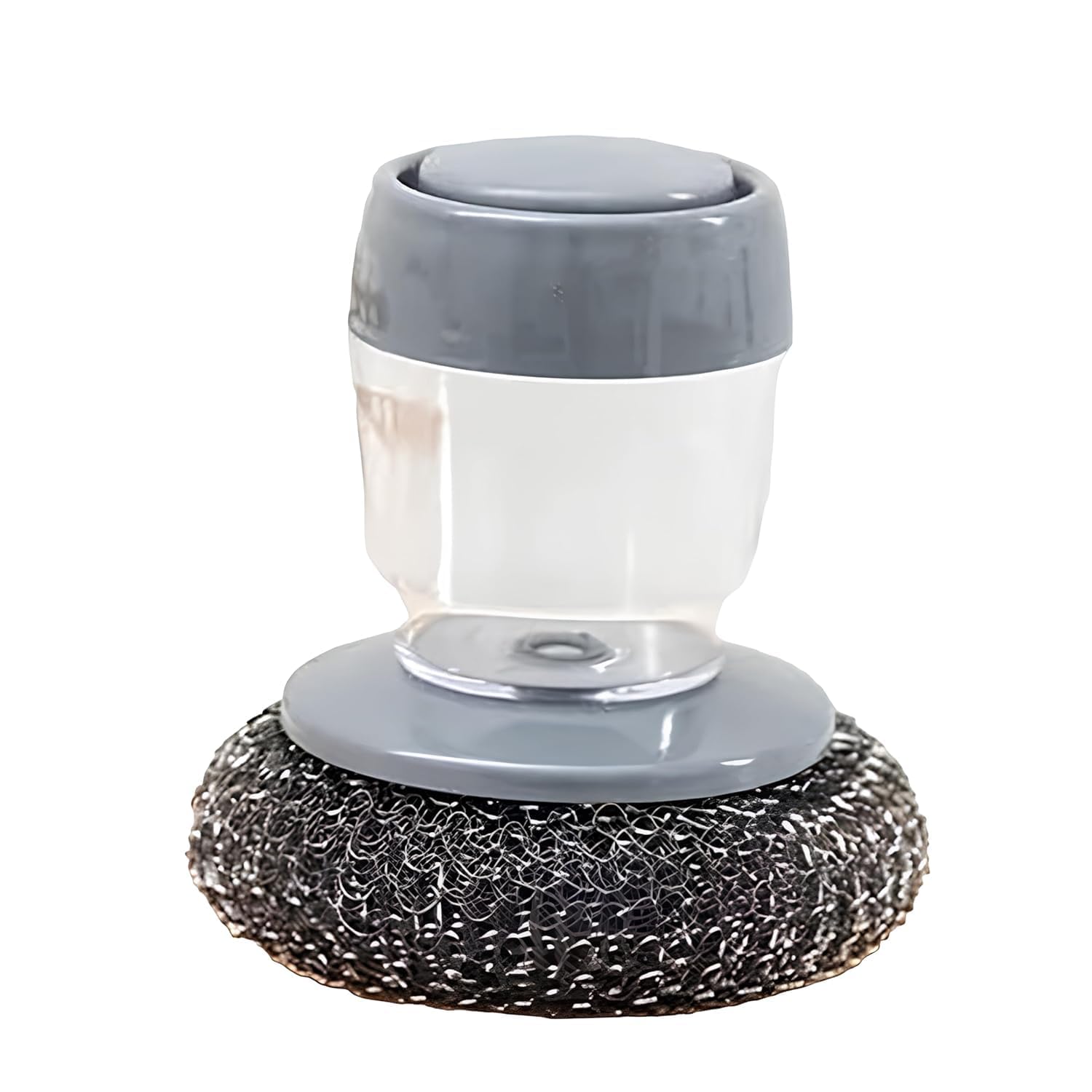 Dishwashing Soap Dispenser Scrubber with Steel Wire Sponge and Refillable Liquid Container for Kitchen Sink Utensil Cleaning