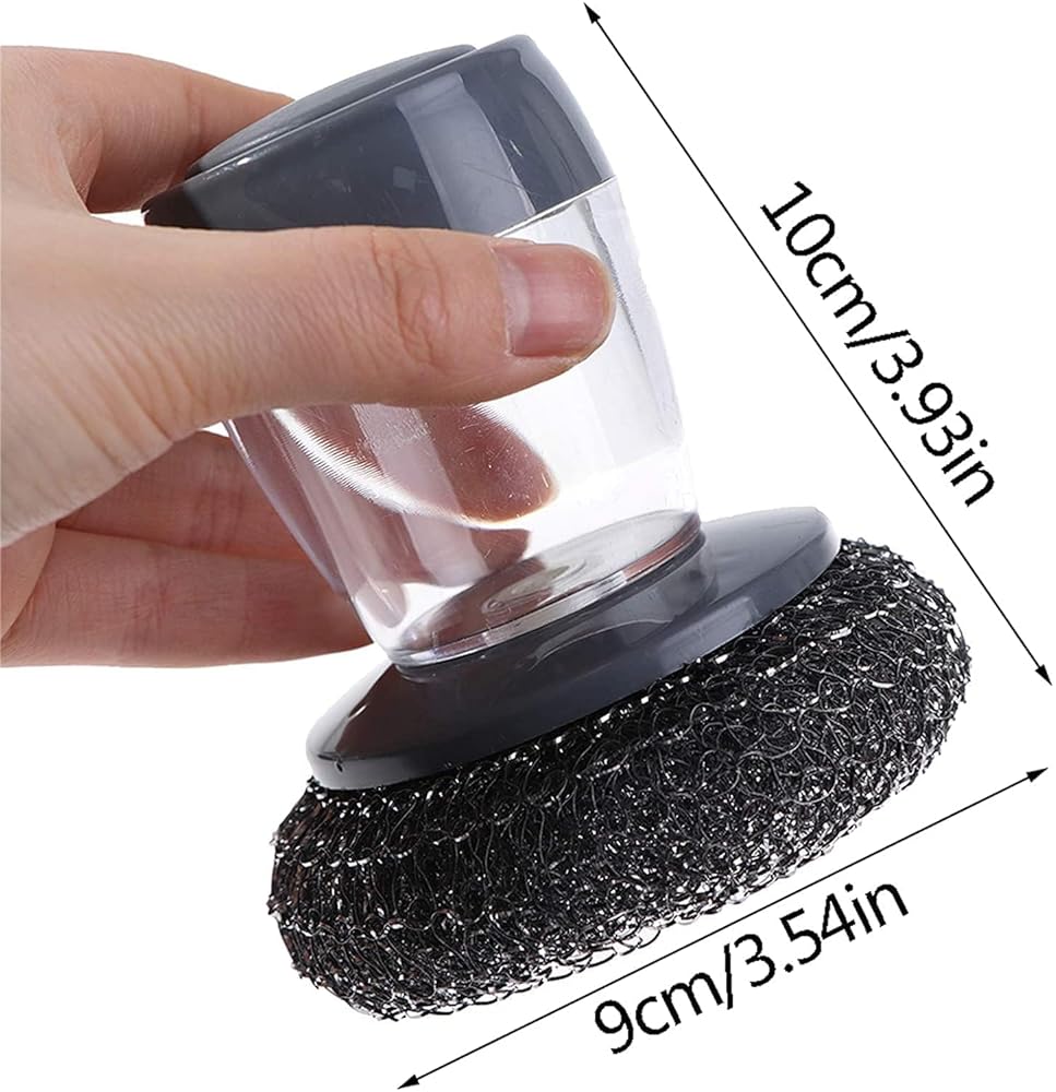 Dishwashing Soap Dispenser Scrubber with Steel Wire Sponge and Refillable Liquid Container for Kitchen Sink Utensil Cleaning image 3