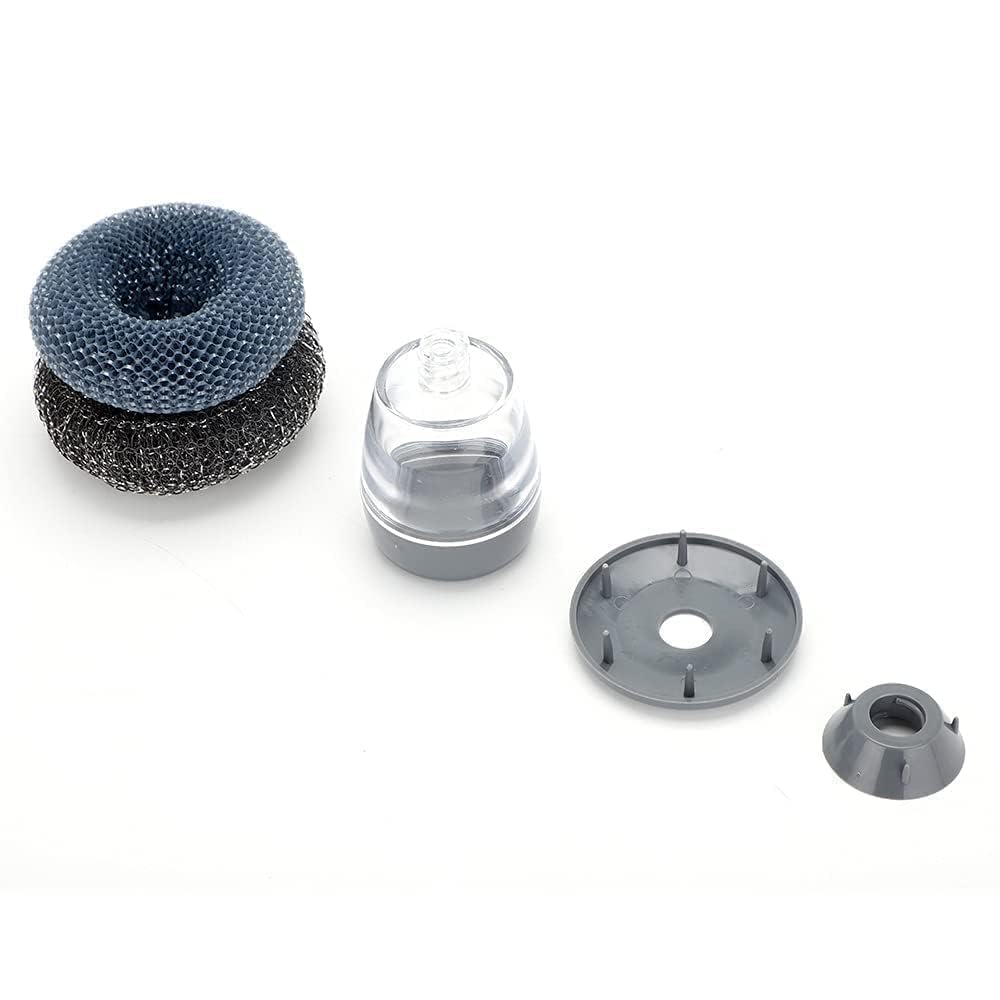 Dishwashing Soap Dispenser Scrubber with Steel Wire Sponge and Refillable Liquid Container for Kitchen Sink Utensil Cleaning image 9