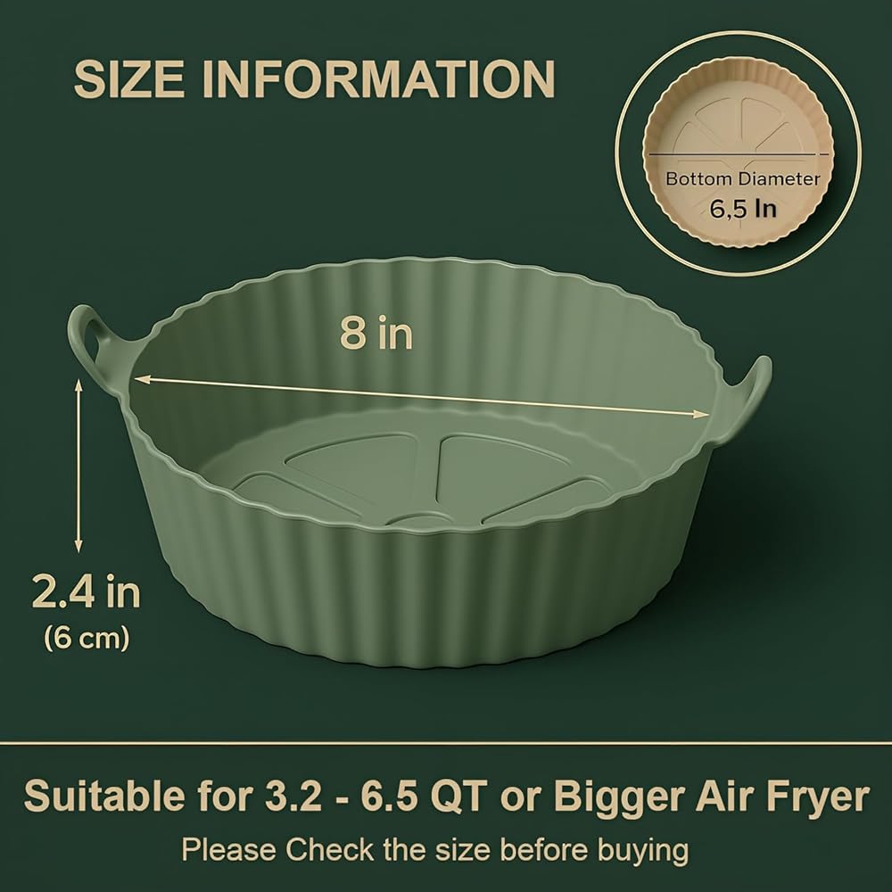 Air Fryer Liner Bowl with Side Handles, Round Cooking Basket Insert for Air Fryer, Microwave, Oven and Steamer, Dishwasher Safe Reusable Liner (2 Pieces) image 2
