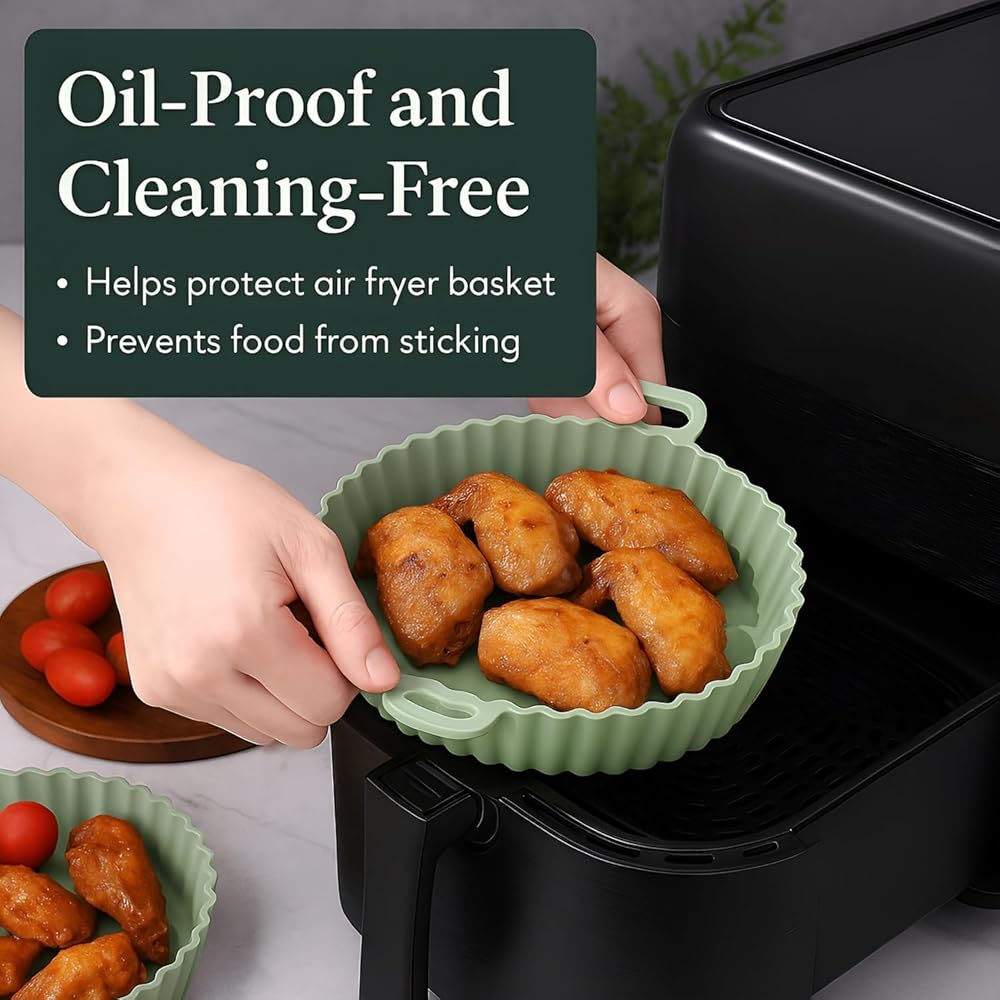 Air Fryer Liner Bowl with Side Handles, Round Cooking Basket Insert for Air Fryer, Microwave, Oven and Steamer, Dishwasher Safe Reusable Liner (2 Pieces) image 4