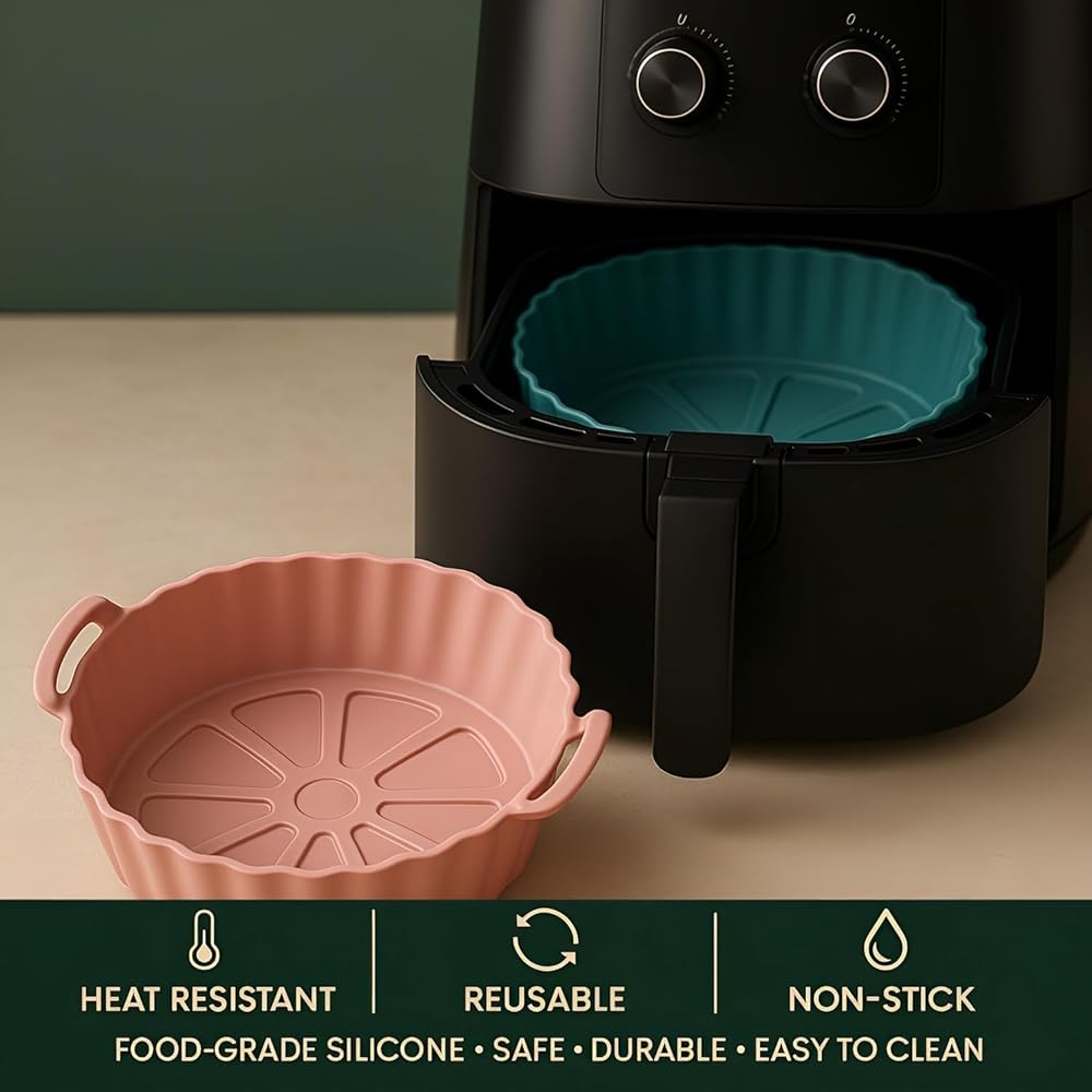Air Fryer Liner Bowl with Side Handles, Round Cooking Basket Insert for Air Fryer, Microwave, Oven and Steamer, Dishwasher Safe Reusable Liner (2 Pieces) image 5