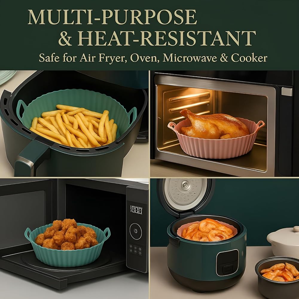 Air Fryer Liner Bowl with Side Handles, Round Cooking Basket Insert for Air Fryer, Microwave, Oven and Steamer, Dishwasher Safe Reusable Liner (2 Pieces) image 7