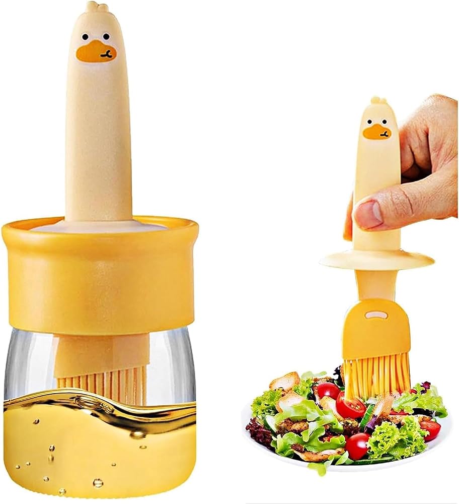 Oil Dispenser Bottle with Silicone Brush, 200 ml Transparent Glass Container with Integrated Brush Lid for Oil Sauce Jam Egg Liquid Application and Spreading in Kitchen(Multicolor)
