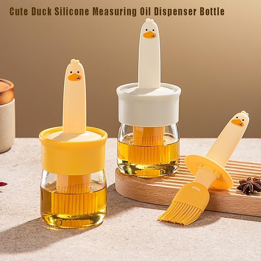 Oil Dispenser Bottle with Silicone Brush, 200 ml Transparent Glass Container with Integrated Brush Lid for Oil Sauce Jam Egg Liquid Application and Spreading in Kitchen(Multicolor) image 2