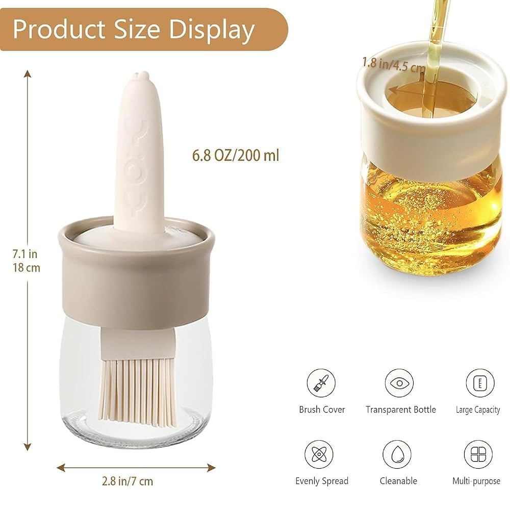 Oil Dispenser Bottle with Silicone Brush, 200 ml Transparent Glass Container with Integrated Brush Lid for Oil Sauce Jam Egg Liquid Application and Spreading in Kitchen(Multicolor) image 3