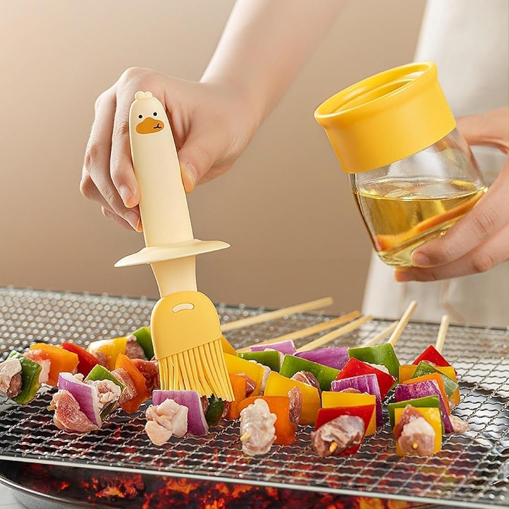 Oil Dispenser Bottle with Silicone Brush, 200 ml Transparent Glass Container with Integrated Brush Lid for Oil Sauce Jam Egg Liquid Application and Spreading in Kitchen(Multicolor) image 7