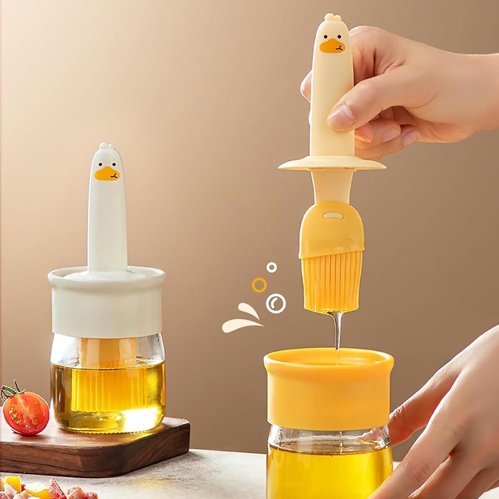 Oil Dispenser Bottle with Silicone Brush, 200 ml Transparent Glass Container with Integrated Brush Lid for Oil Sauce Jam Egg Liquid Application and Spreading in Kitchen(Multicolor) image 8