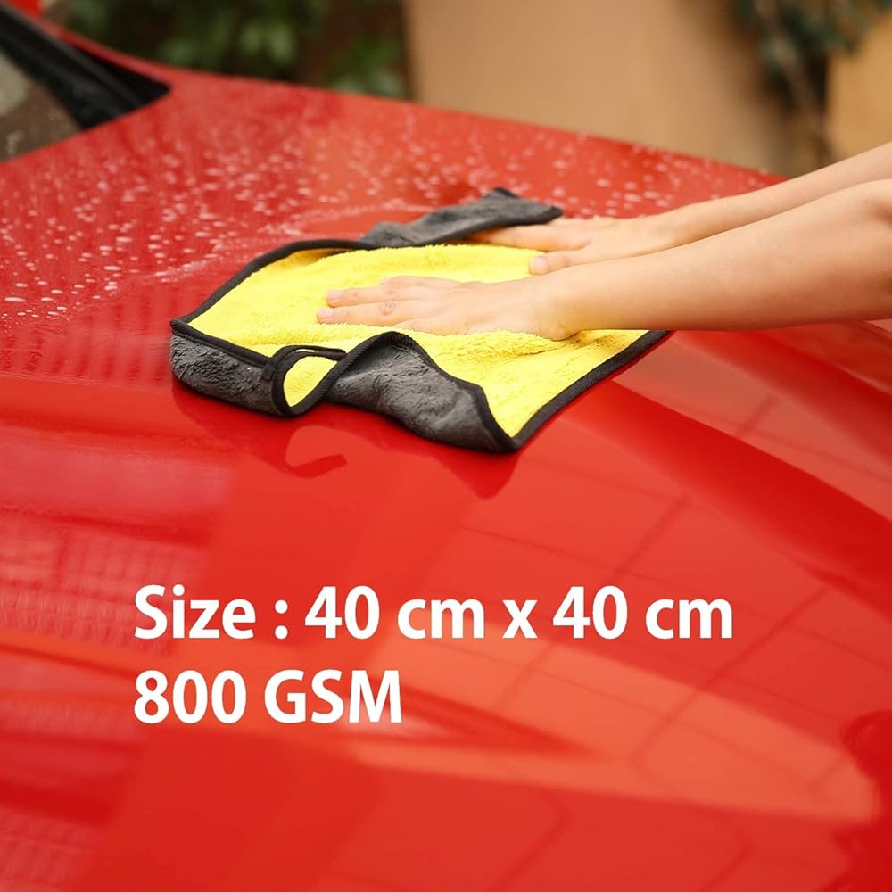 Microfiber Cleaning Cloth 40 cm x 40 cm, Dual-Sided Yellow and Grey Microfiber Towel 800 GSM with Hanging Loop for Car, Glass and Household Surface Cleaning (Pack of 4) image 3