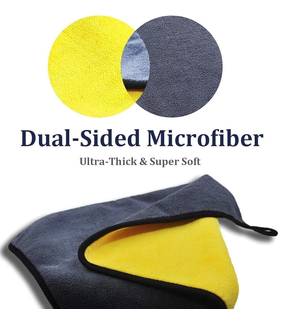 Microfiber Cleaning Cloth 40 cm x 40 cm, Dual-Sided Yellow and Grey Microfiber Towel 800 GSM with Hanging Loop for Car, Glass and Household Surface Cleaning (Pack of 4) image 4