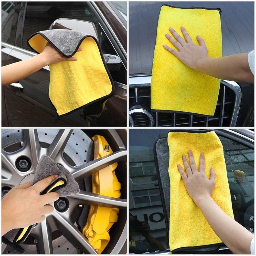 Microfiber Cleaning Cloth 40 cm x 40 cm, Dual-Sided Yellow and Grey Microfiber Towel 800 GSM with Hanging Loop for Car, Glass and Household Surface Cleaning (Pack of 4) image 5