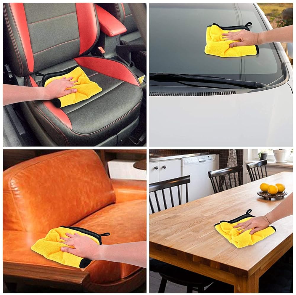 Microfiber Cleaning Cloth 40 cm x 40 cm, Dual-Sided Yellow and Grey Microfiber Towel 800 GSM with Hanging Loop for Car, Glass and Household Surface Cleaning (Pack of 4) image 7