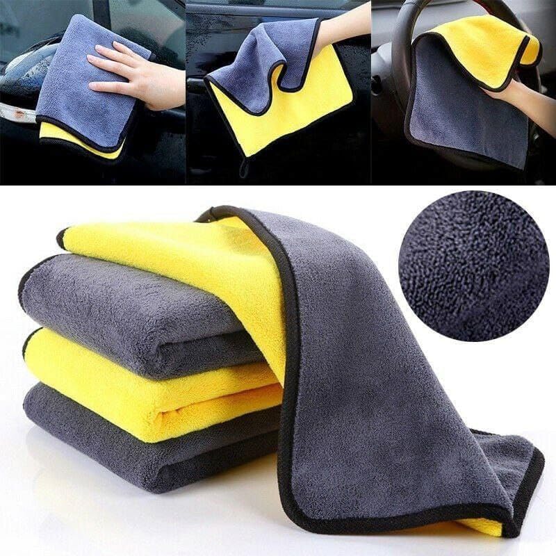 Microfiber Cleaning Cloth 40 cm x 40 cm, Dual-Sided Yellow and Grey Microfiber Towel 800 GSM with Hanging Loop for Car, Glass and Household Surface Cleaning (Pack of 4) image 8