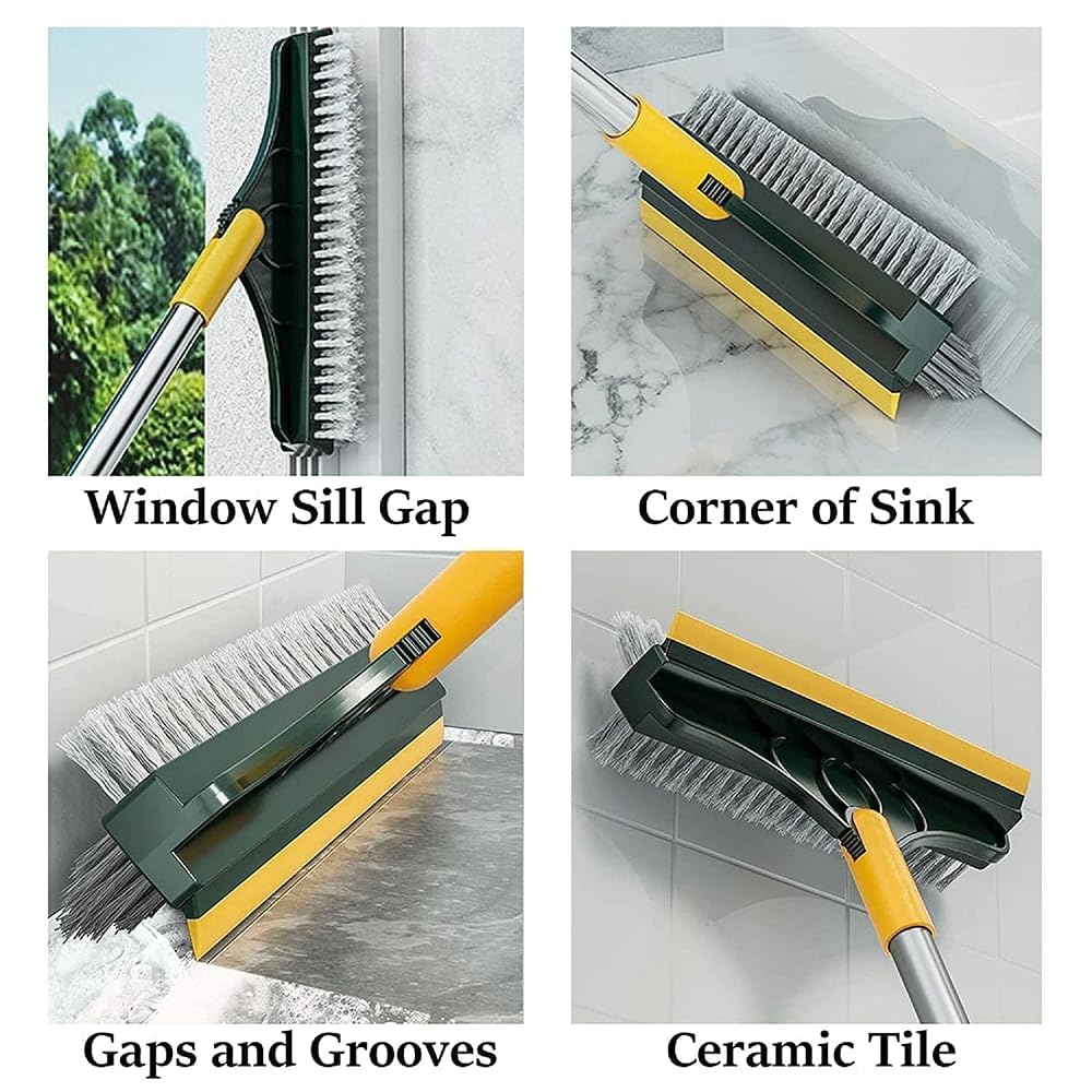 3 in 1 Floor Cleaning Brush with Wiper | Long Handle Floor Scrub Brush with V Shape Bristles and Scraper | Rotating Head Cleaning Brush for Bathroom Floor Tiles Kitchen and Balcony image 6