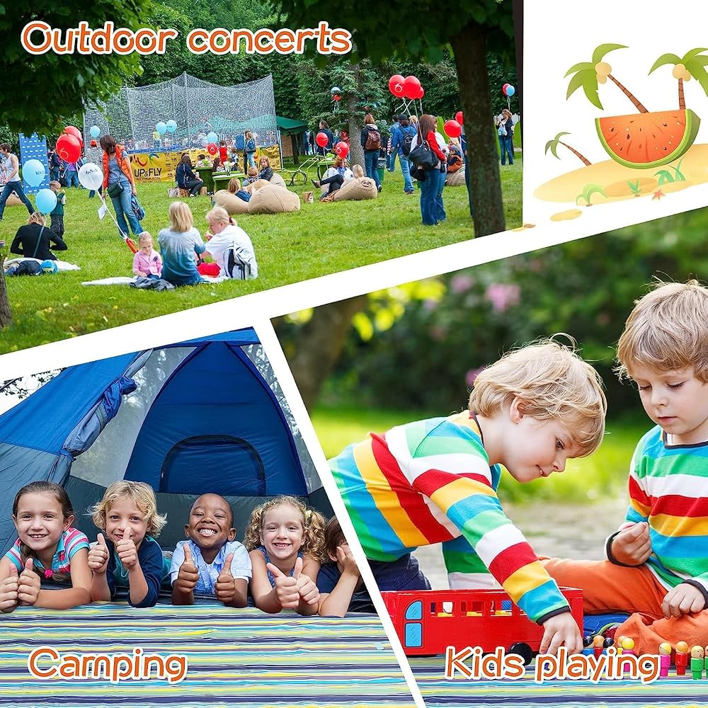 Foldable Picnic Mat Outdoor Ground Sheet with Carry Handle and Velcro Closure, Striped Design Oxford Fabric Surface with PVC Waterproof Layer, Portable Folding Mat for Beach Park Travel Use image 10