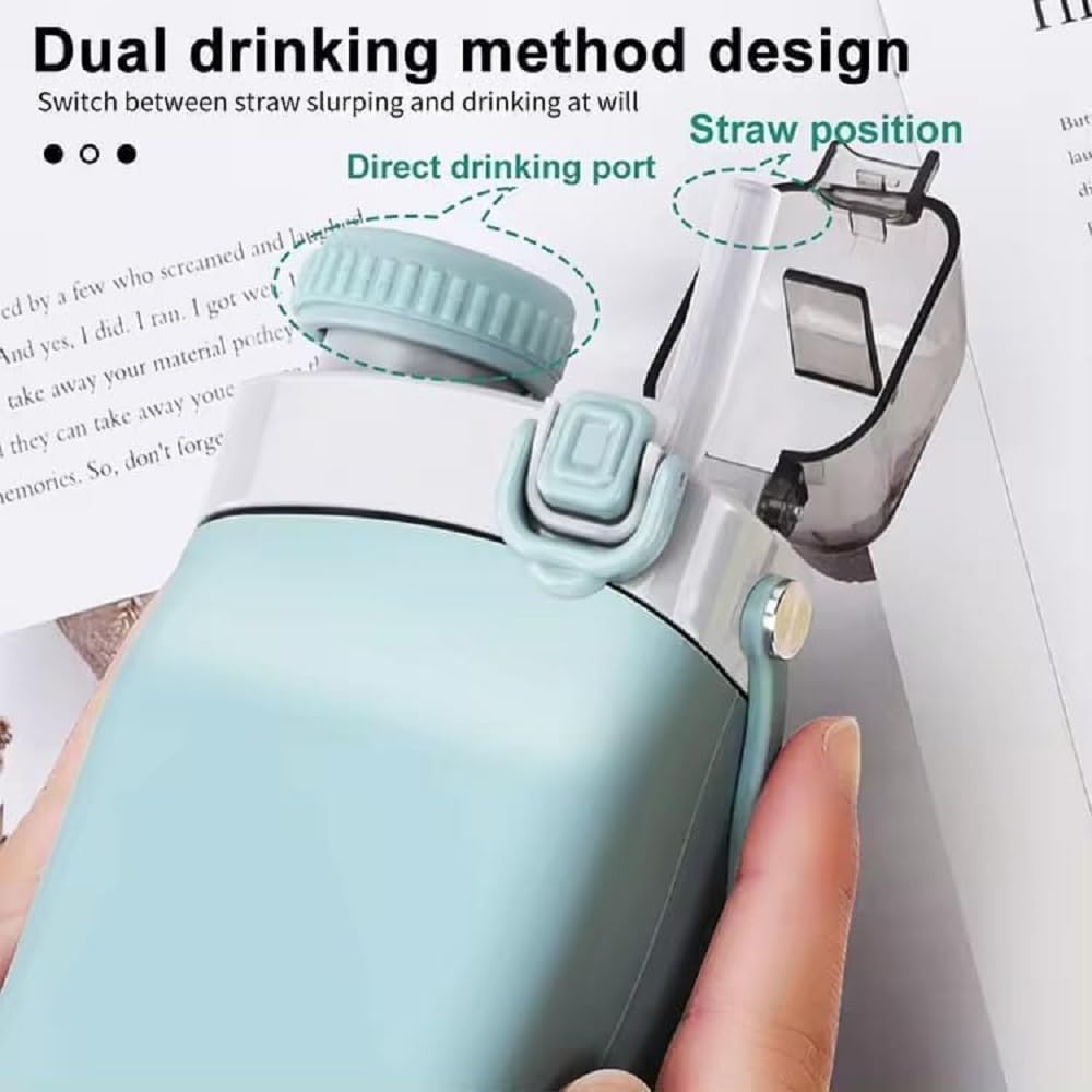 600ml Folding Collapsible Silicone Water Bottle with Straw & Hook, Dual Drinking Port with Straw and Direct Sip, Wide Mouth Removable Lid, Travel Bottle for Gym, Sports, School & Outdoor image 4
