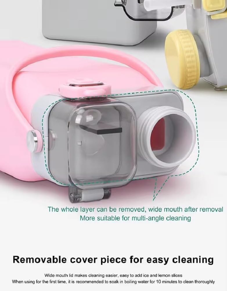 600ml Folding Collapsible Silicone Water Bottle with Straw & Hook, Dual Drinking Port with Straw and Direct Sip, Wide Mouth Removable Lid, Travel Bottle for Gym, Sports, School & Outdoor image 5