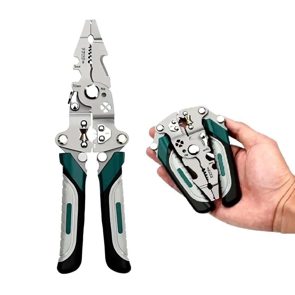 Foldable Wire Stripping Pliers Multi Function Electrical Tool with Wire Cutter Crimping Slots and Screw Wrench Sections