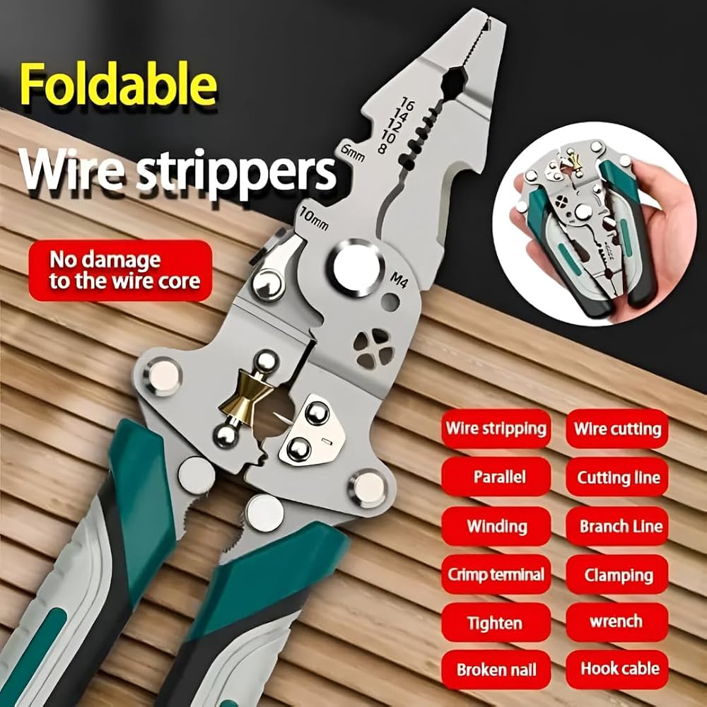 Foldable Wire Stripping Pliers Multi Function Electrical Tool with Wire Cutter Crimping Slots and Screw Wrench Sections image 5