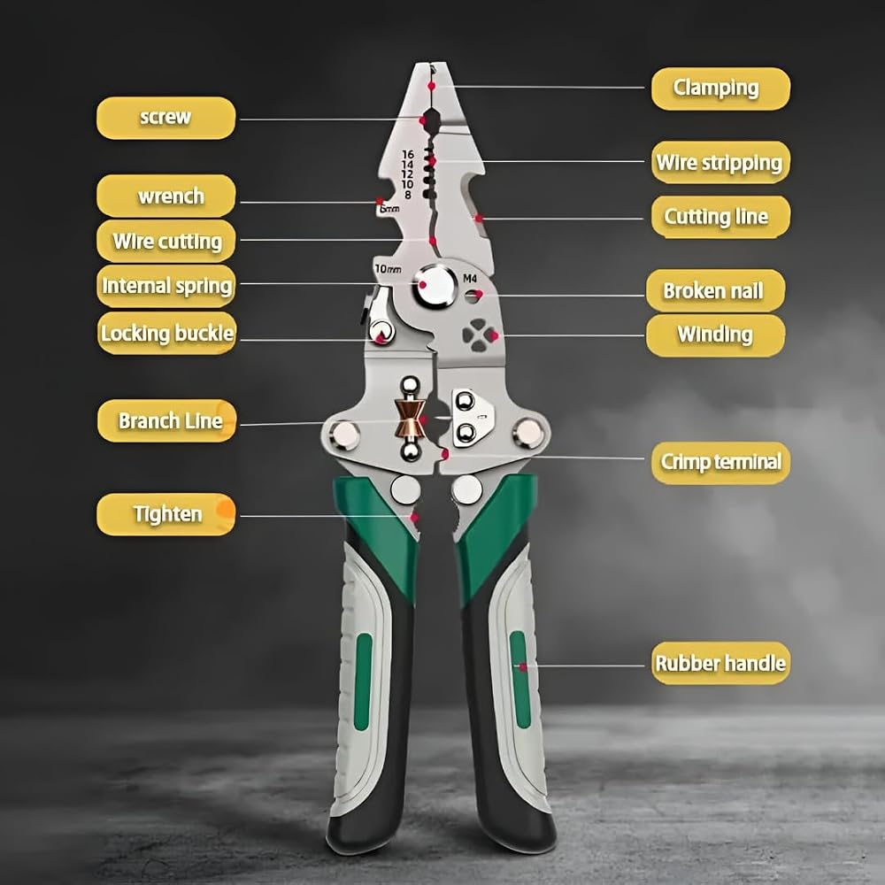 Foldable Wire Stripping Pliers Multi Function Electrical Tool with Wire Cutter Crimping Slots and Screw Wrench Sections image 6