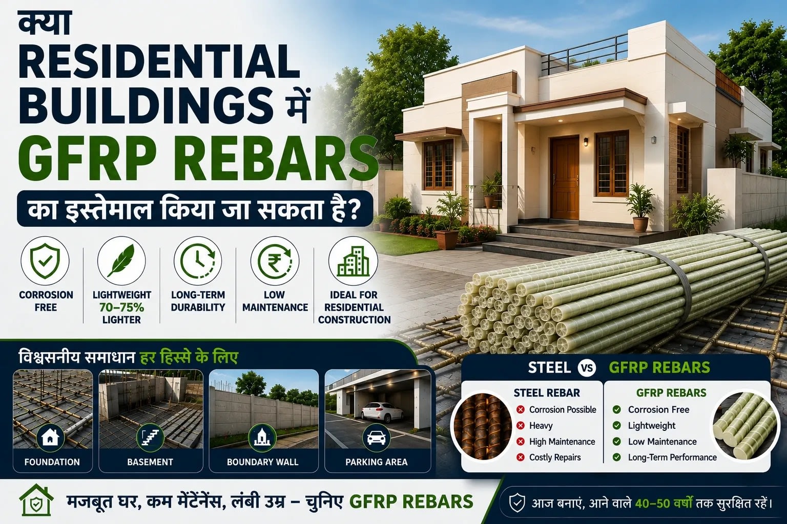 GFRP Rebars, क्या Residential Buildings में GFRP Rebars का इस्तेमाल किया जा सकता है?