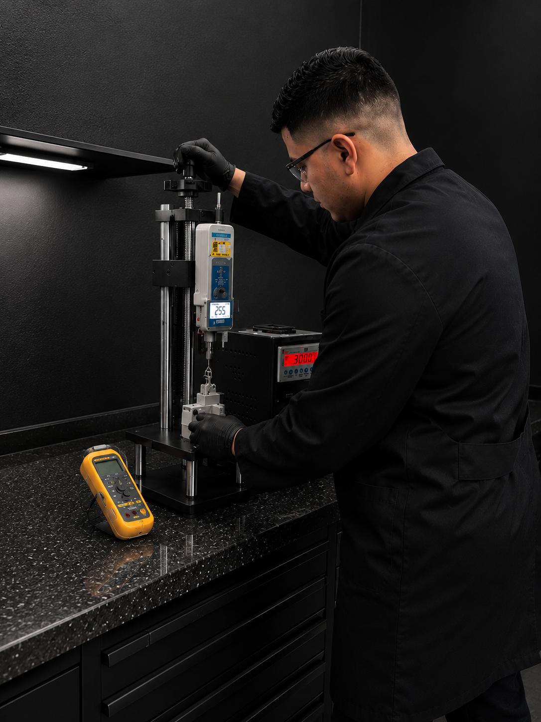 Técnico calibrando dinamómetro
