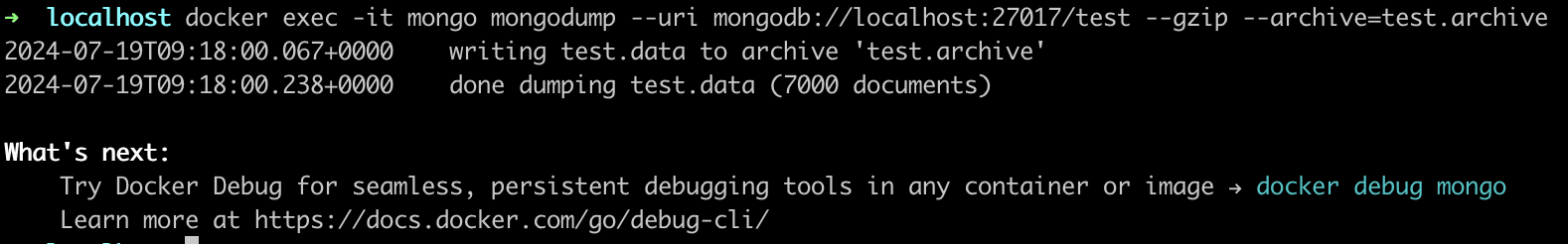 Successful backup of MongoDB