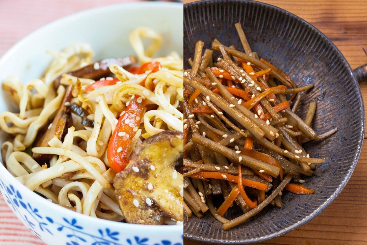 Mulai dari Kinpira Gobo sampai tumisan sayuran dan jamur, makanan khas negara Jepang.