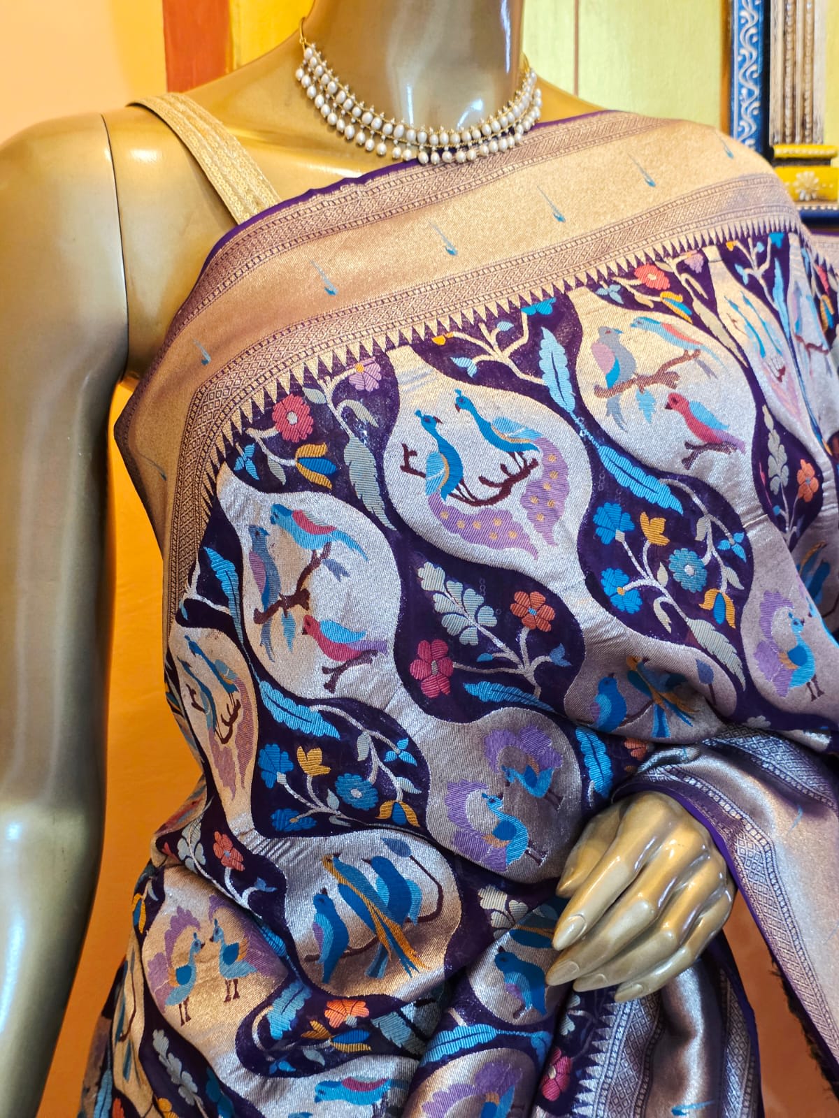 Lavender Georgette Saree with Paithani Muniya Border