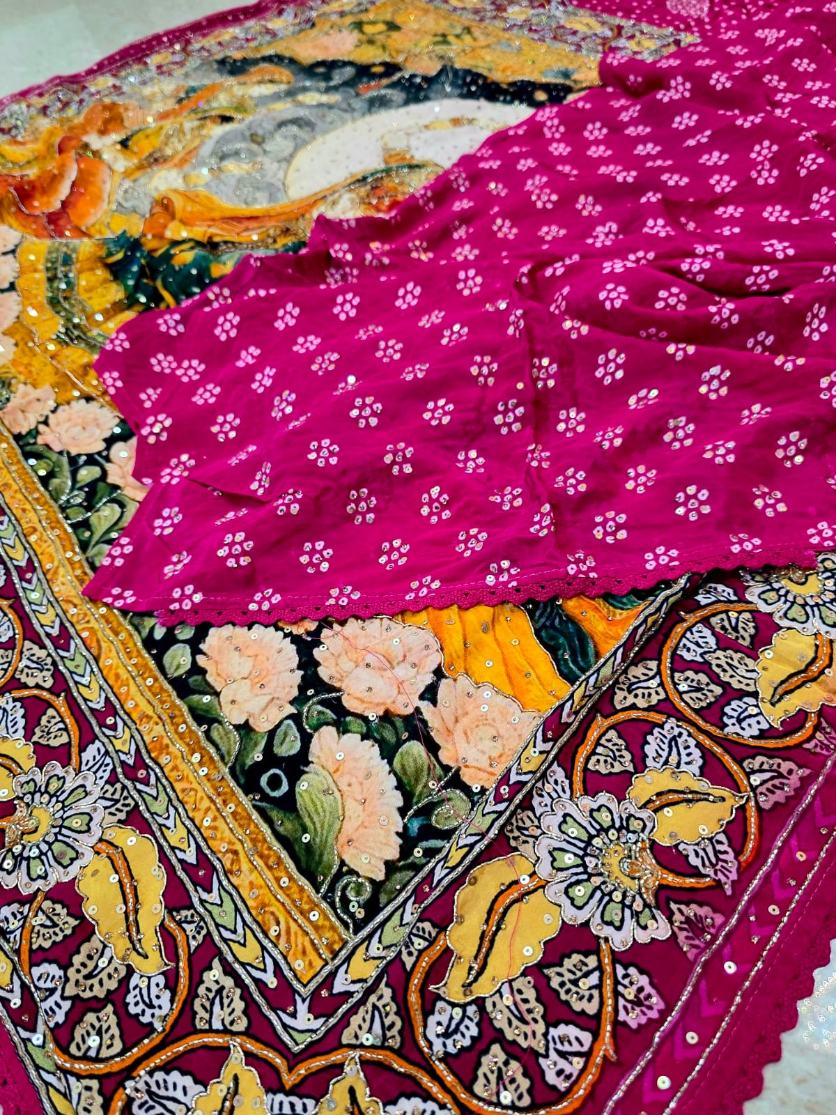Chinnon Saree with Bandhej
