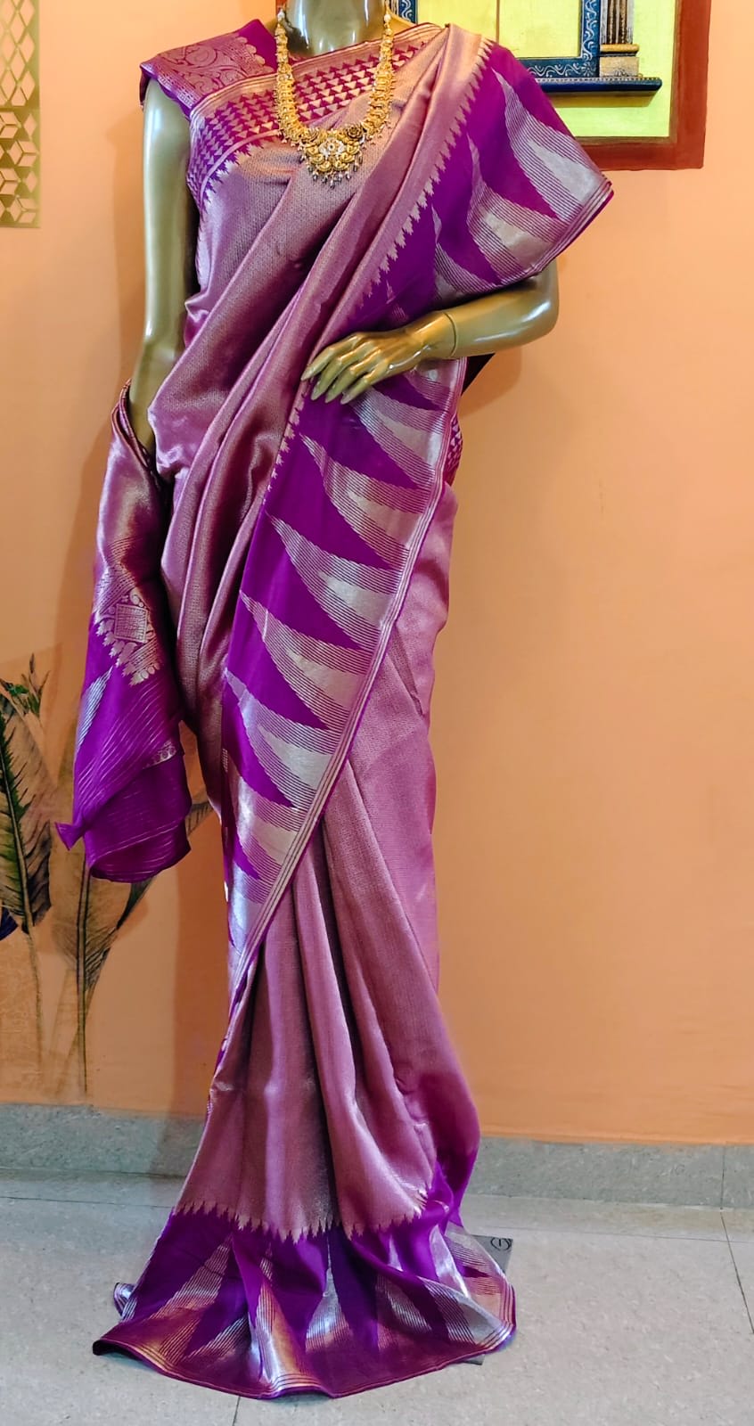 Rani Pink Saree with Gold Zari Border