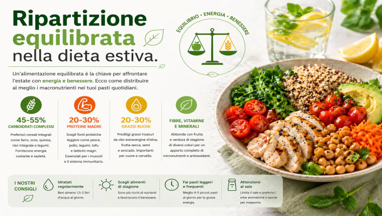 Principi di ripartizione dei nutrienti nell'alimentazione estiva – Studio Dietologico de Franchis
