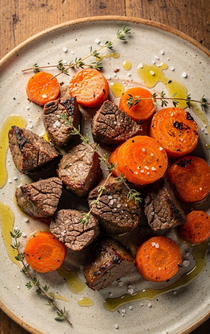 Cuore di Bovino con Carote e Timo al Forno