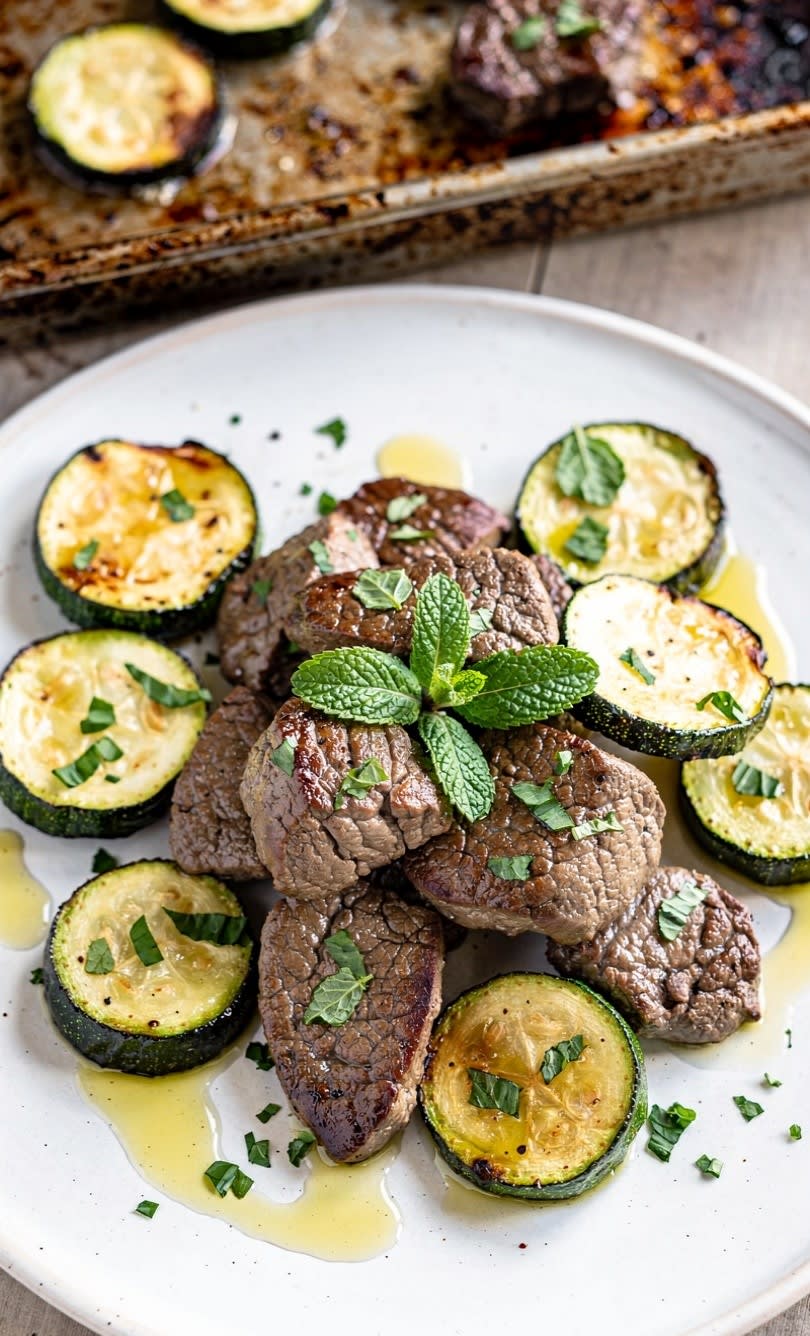 Fegato di Bovino con Zucchine Genovesi e Menta al Forno