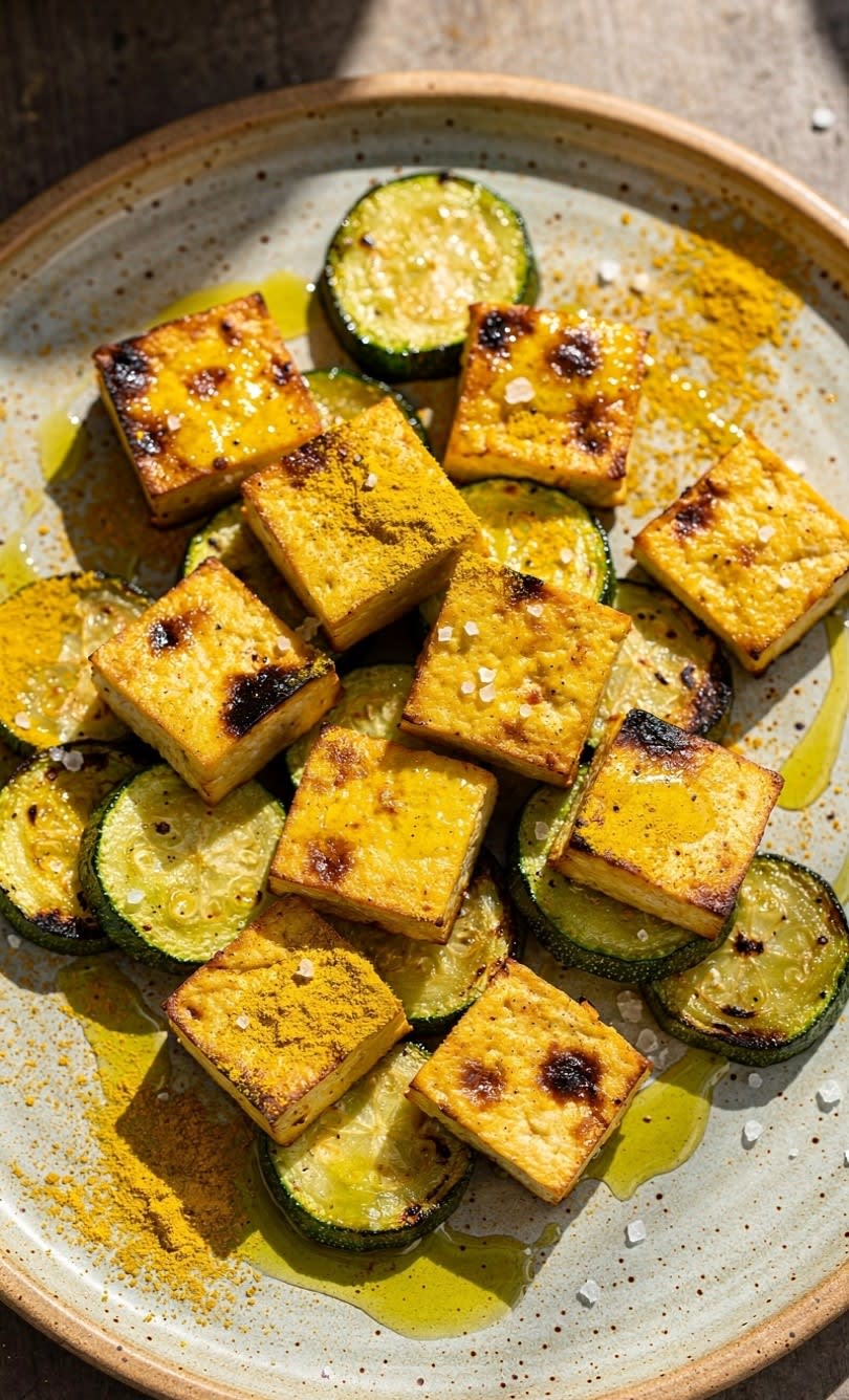 Tofu con Zucchine e Curcuma al Forno