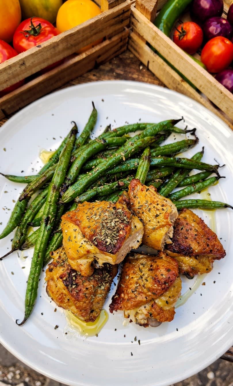 Pollo (Petto) con Fagiolini e Origano in friggitrice ad aria.