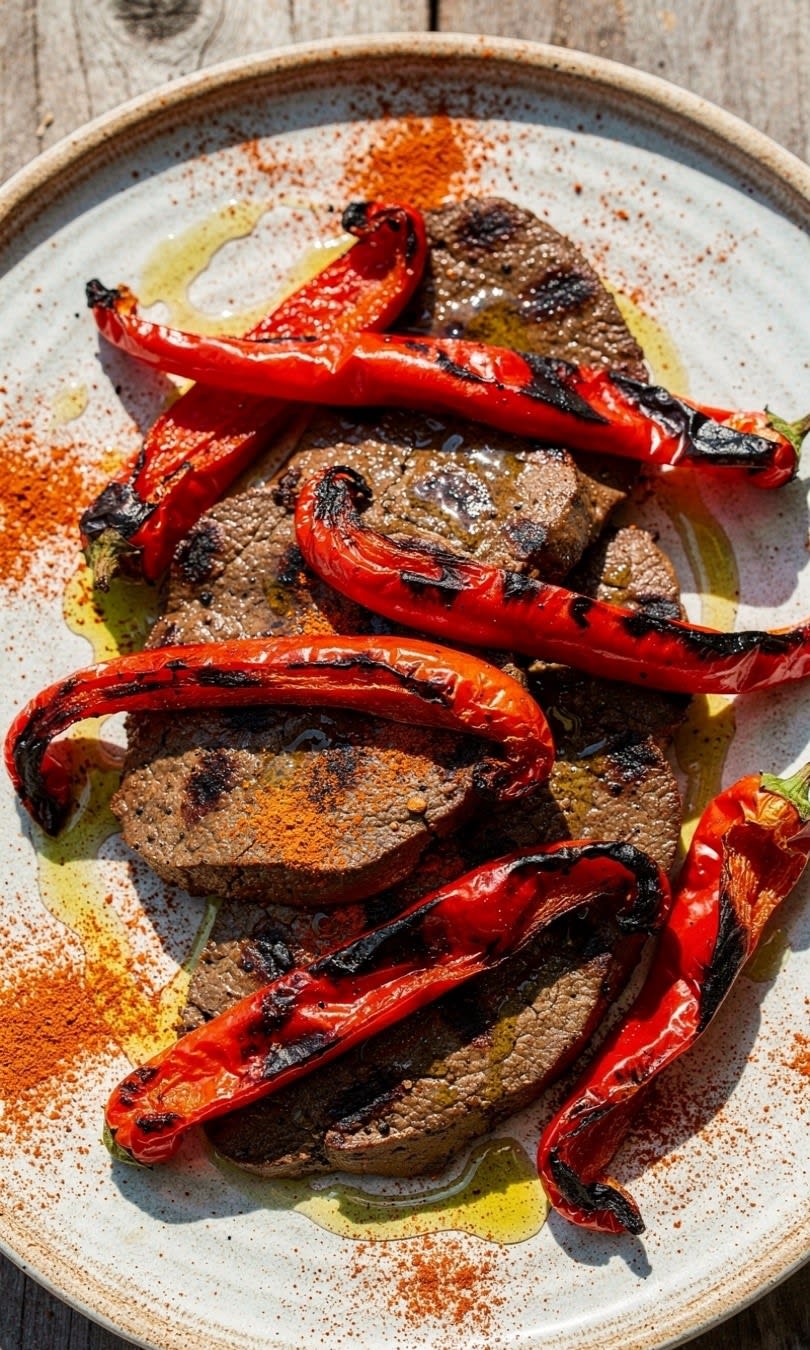 Fegato di Bovino con Peperoni Rossi e Paprika alla Griglia