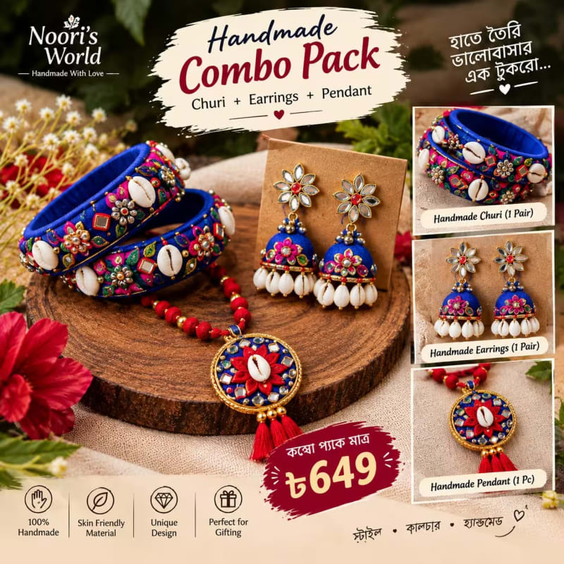 Handmade Churi, earrings ও pendant combo