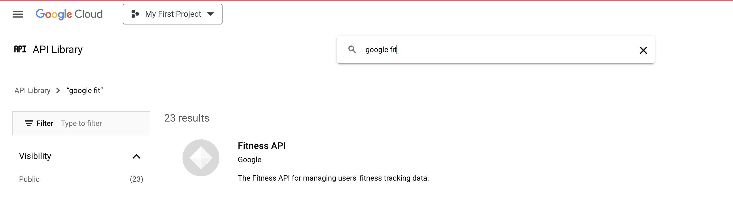 Search for and select the Google Fitness API