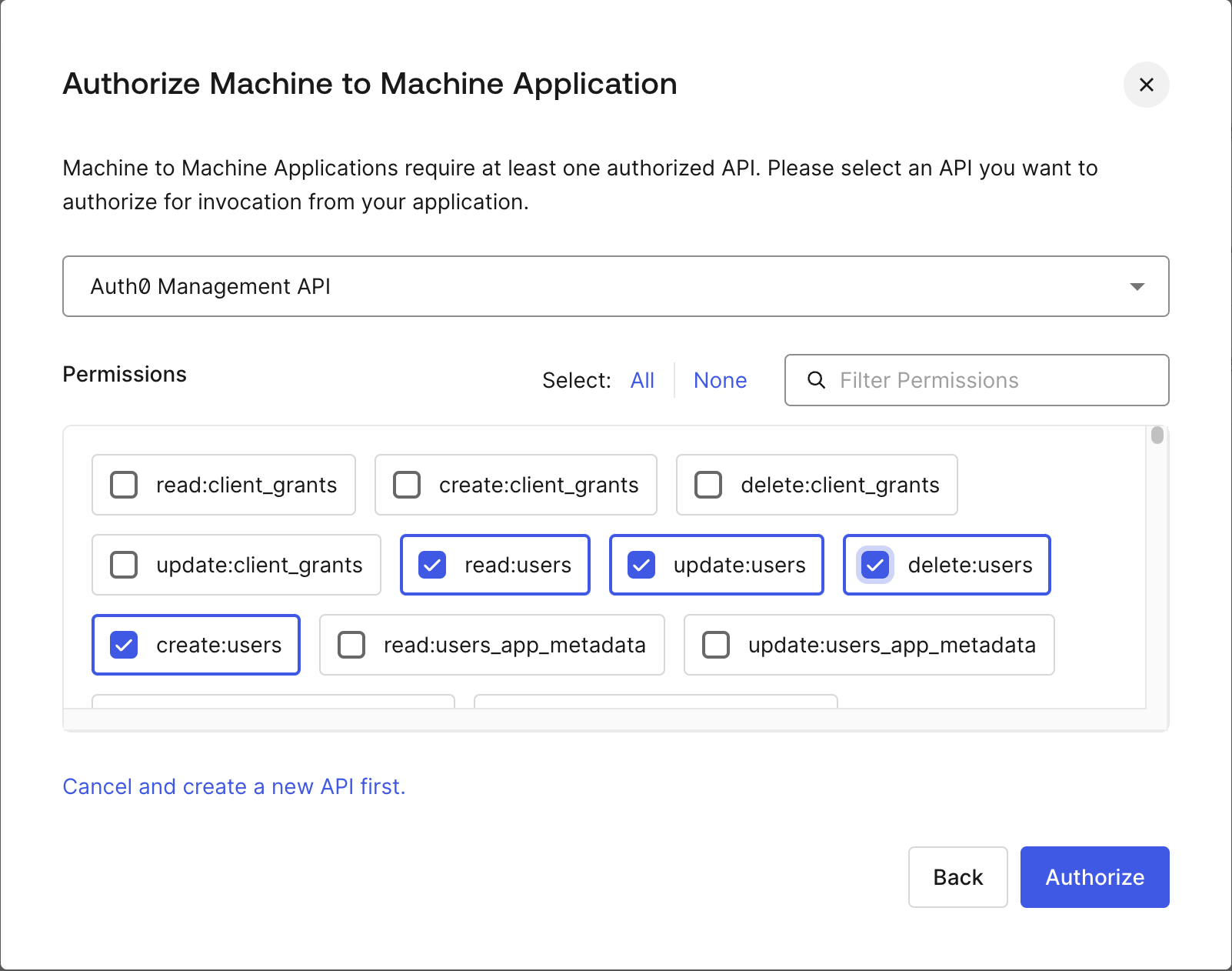 Choose relevant permissions