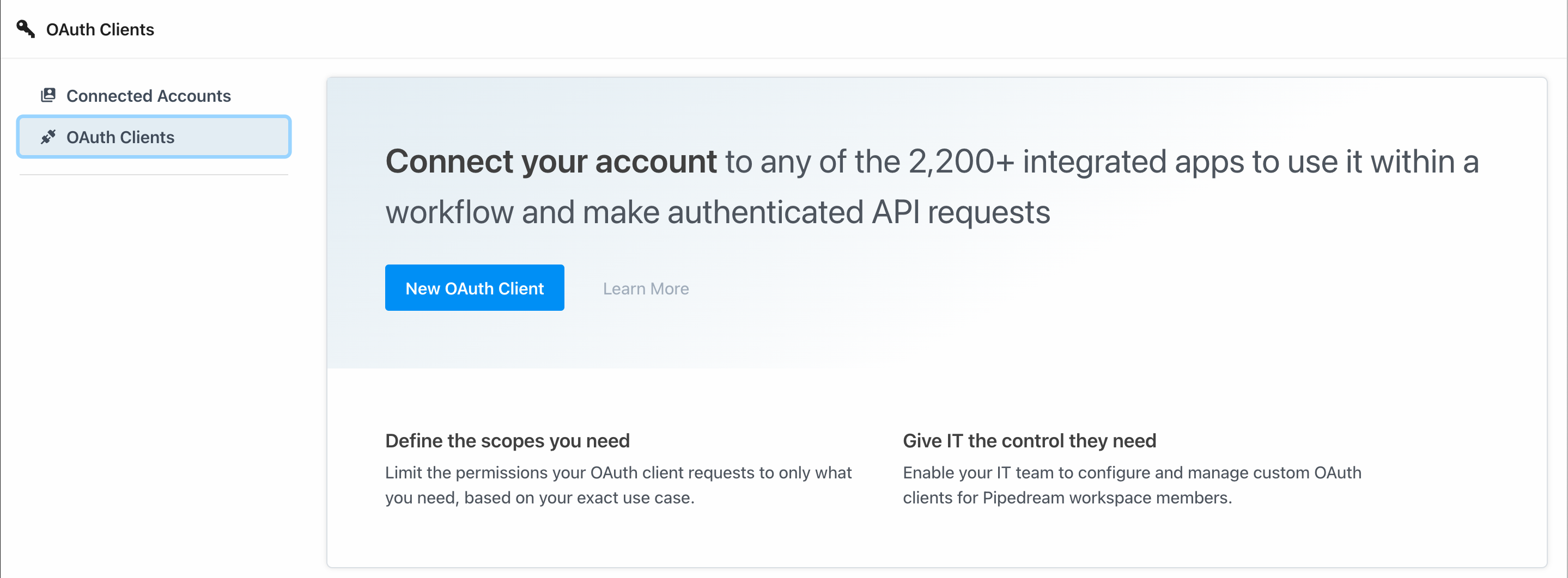 Custom OAuth Client creation on Pipedream