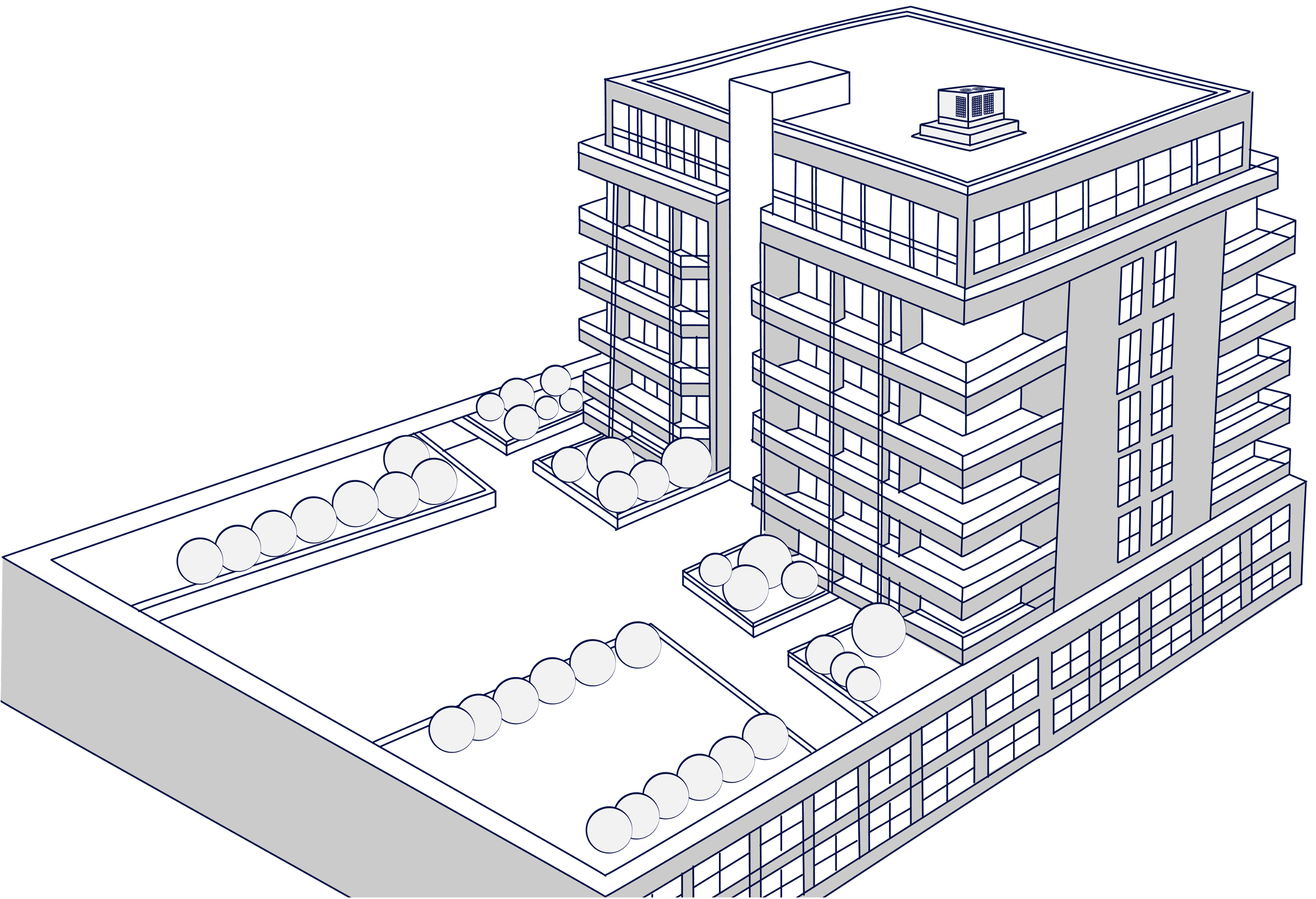 Isometric building showing the external waterproofing zones